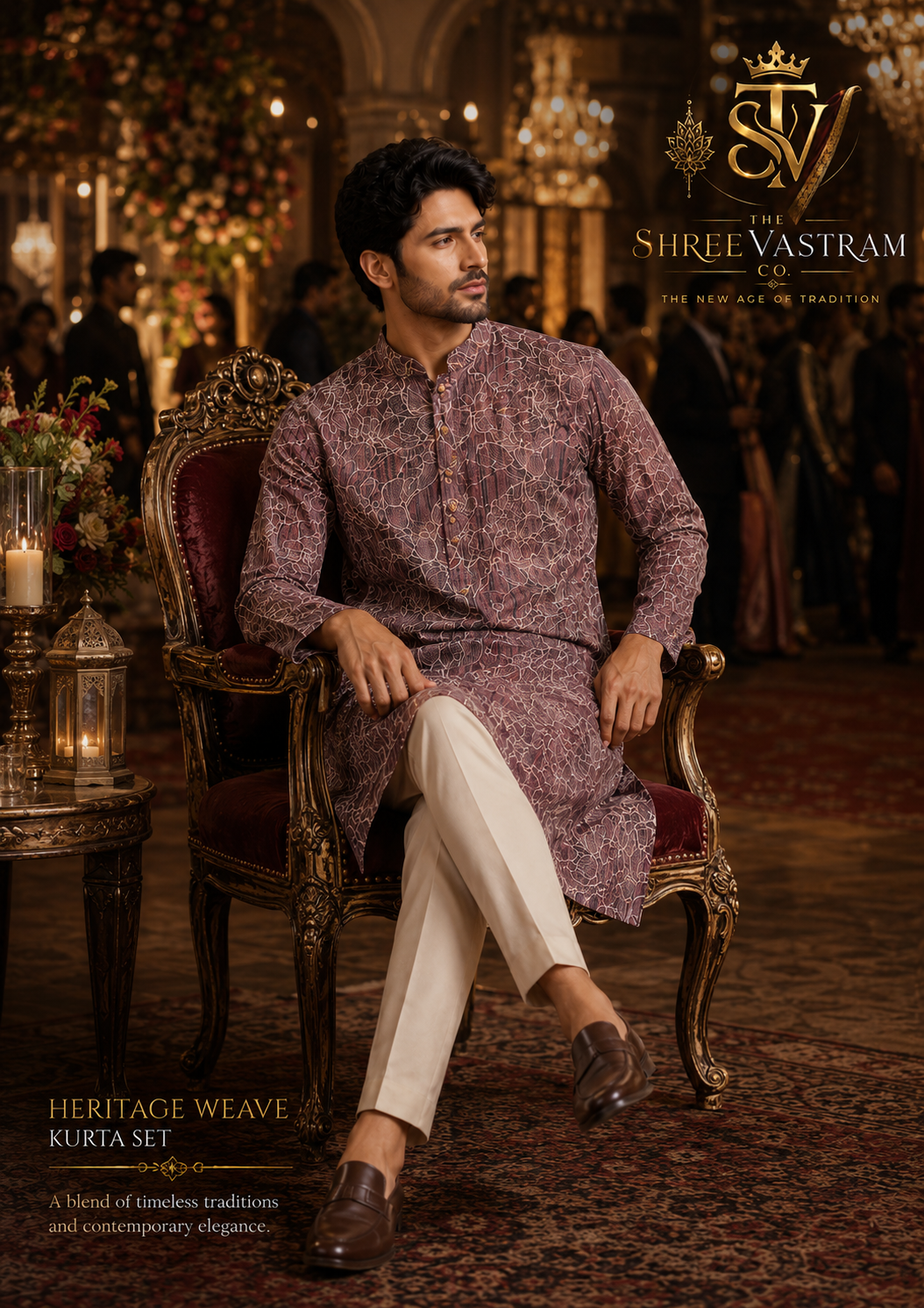 ShreeVastram Mauve Floral Embroidered Kurta Set